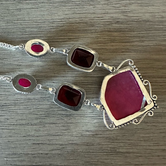 0886 Solar Agate Garnet Necklace Handmade Silver Gemstone Statement Jewelry - Picture 6 of 7